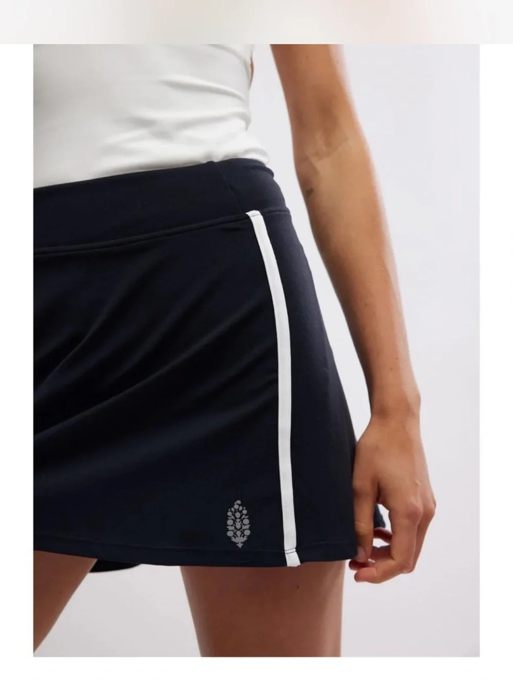 Free People Navy Mini Skirt with White Side Stripe